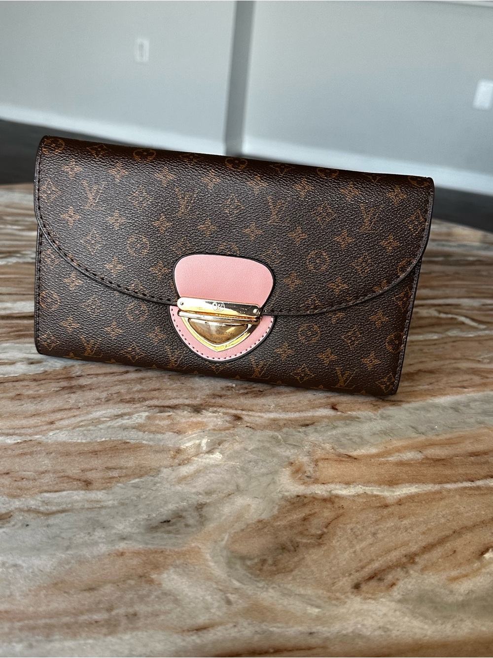 Louis Vuitton Monogram Continental Wallet with Pink Accent and Gold Hardware